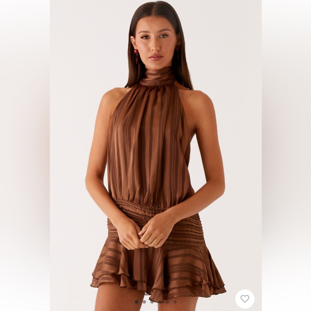 Peppermayo Brown Striped Halter Dress